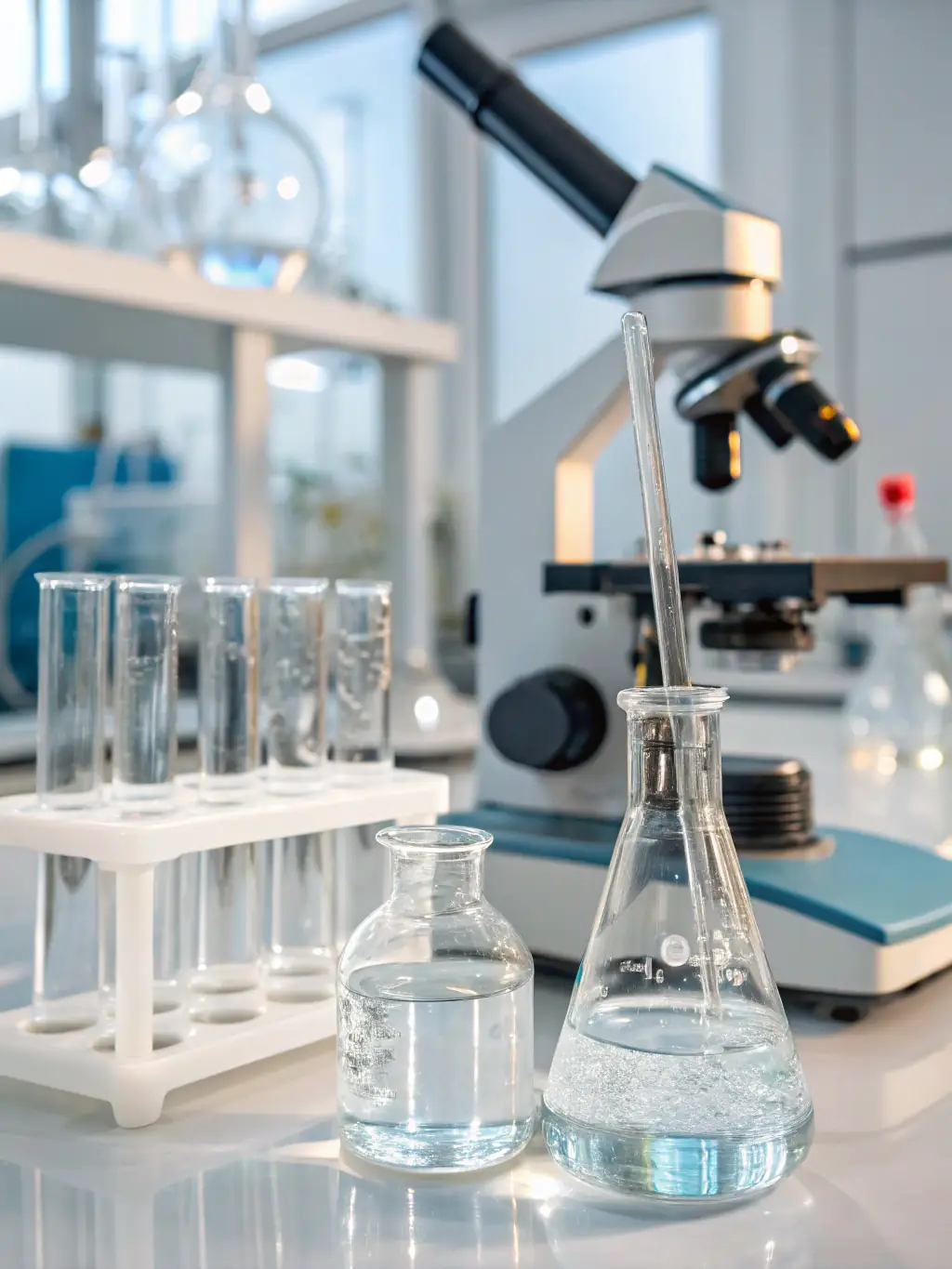 A laboratory setting where AquaFlow's water is undergoing rigorous quality testing, emphasizing the commitment to purity and safety.